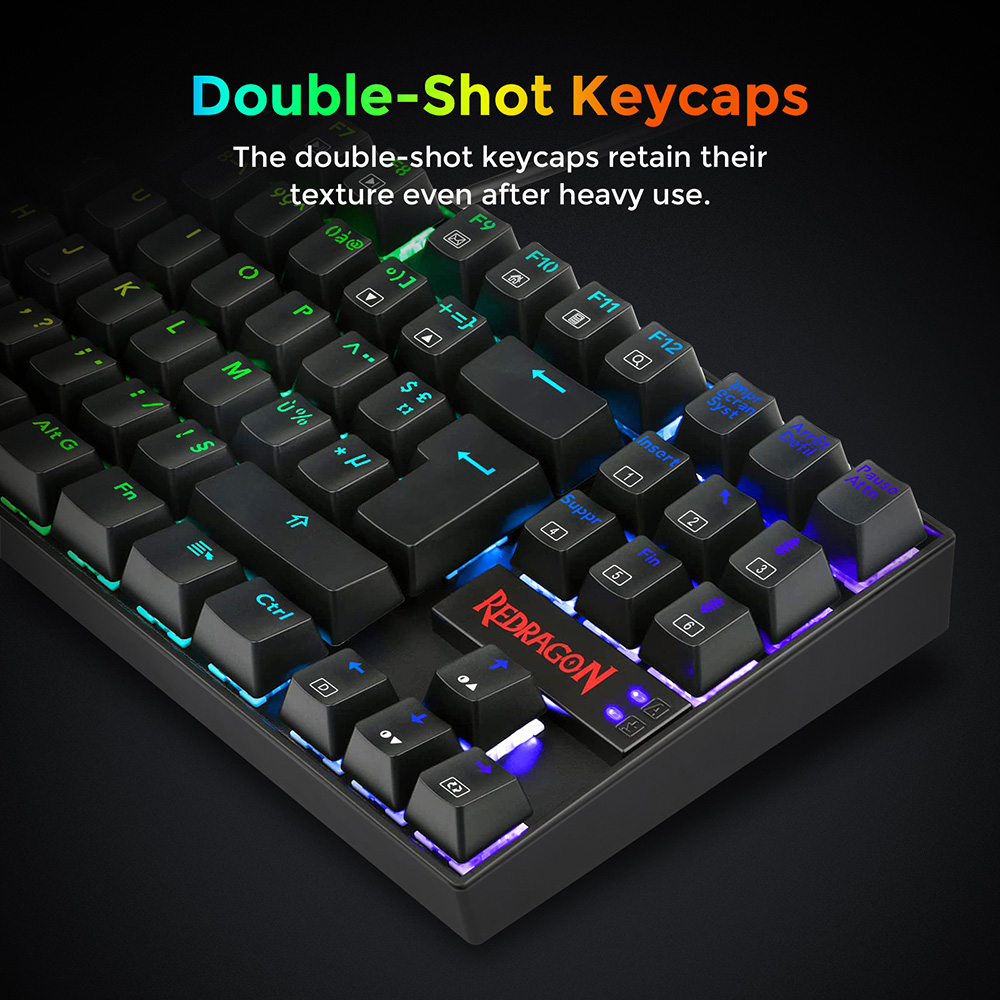 Redragon K552P-KR-FR RGB Backlight TKL Mechanical Keyboard Compact 88 Keys AZERTY FR Layout Red Switch - Black