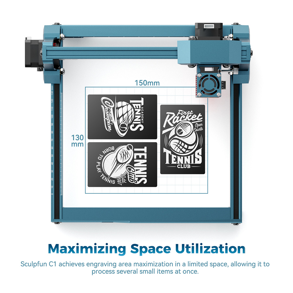 SCULPFUN C1 3W Mini laserový gravírovací stroj, 10000mm/min, gravírovacia plocha 150*130mm, 0.04mm ultrajemný stlačený bod, 100nm-500nm účinná filtrácia
