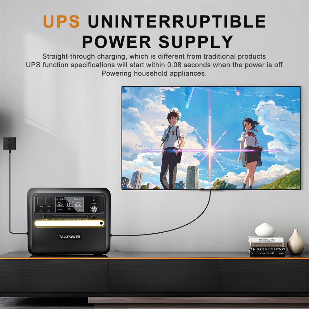 TALLPOWER V2400 Portable Power Station, 2400W AC Output, 2160Wh LiFePO4 Battery, Solar Generator, Adjustable Input Power, UPS Function, LED Light, 16 Outputs - Black