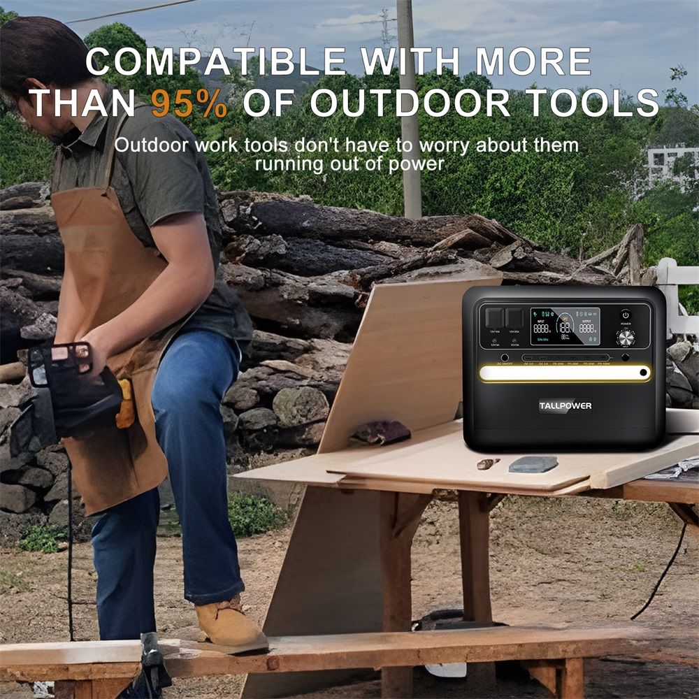 TALLPOWER V2400 Portable Power Station, 2400W AC Output, 2160Wh LiFePO4 Battery, Solar Generator, Adjustable Input Power, UPS Function, LED Light, 16 Outputs - Black