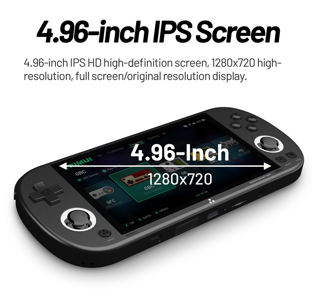 TRIMUI Smart Pro Handheld-Spielkonsole, 4,96-Zoll-IPS-Bildschirm, Linux-Betriebssystem, 1GB RAM, 8GB Speicher, 256GB TF-Karte, 5 Stunden Spielzeit - Schwarz