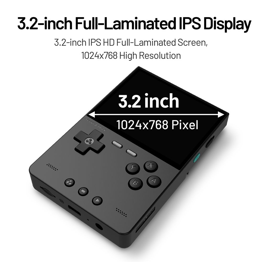 Trimui Brick Handheld-Spielkonsole, 64GB TF-Karte, 3,2-Zoll 1024*768 IPS-Bildschirm, 8GB eMMC-Speicher, 5 Stunden Akkulaufzeit, Typ-C Schnellladung - Schwarz