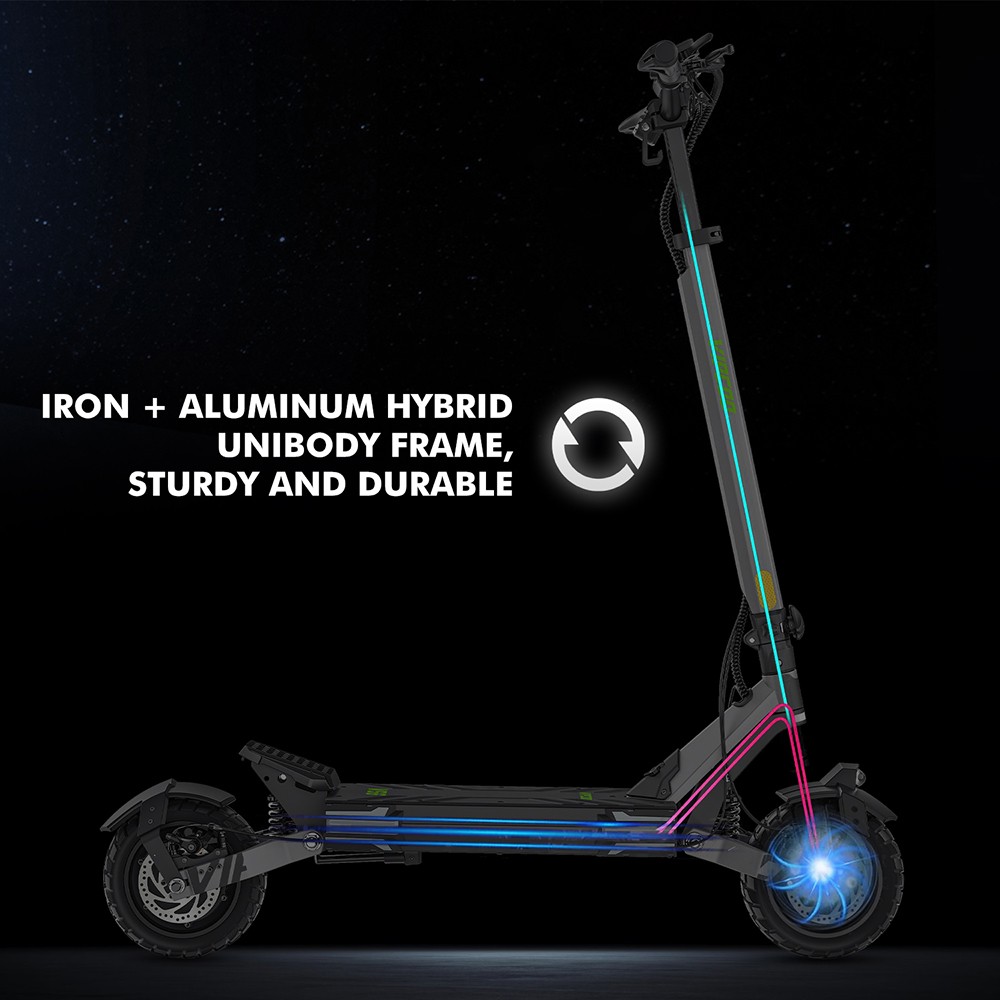 Vipcoo VS6 Electric Scooter, 1000W Motor, 48V 18.2Ah batéria, 10 palcové pneumatiky, max. rýchlosť 25 km/h, dojazd 55 km, predné &; zadné mechanické kotúčové brzdy, predné &; zadné tlmenie pružín, inteligentný LED displej, NFC odomykanie