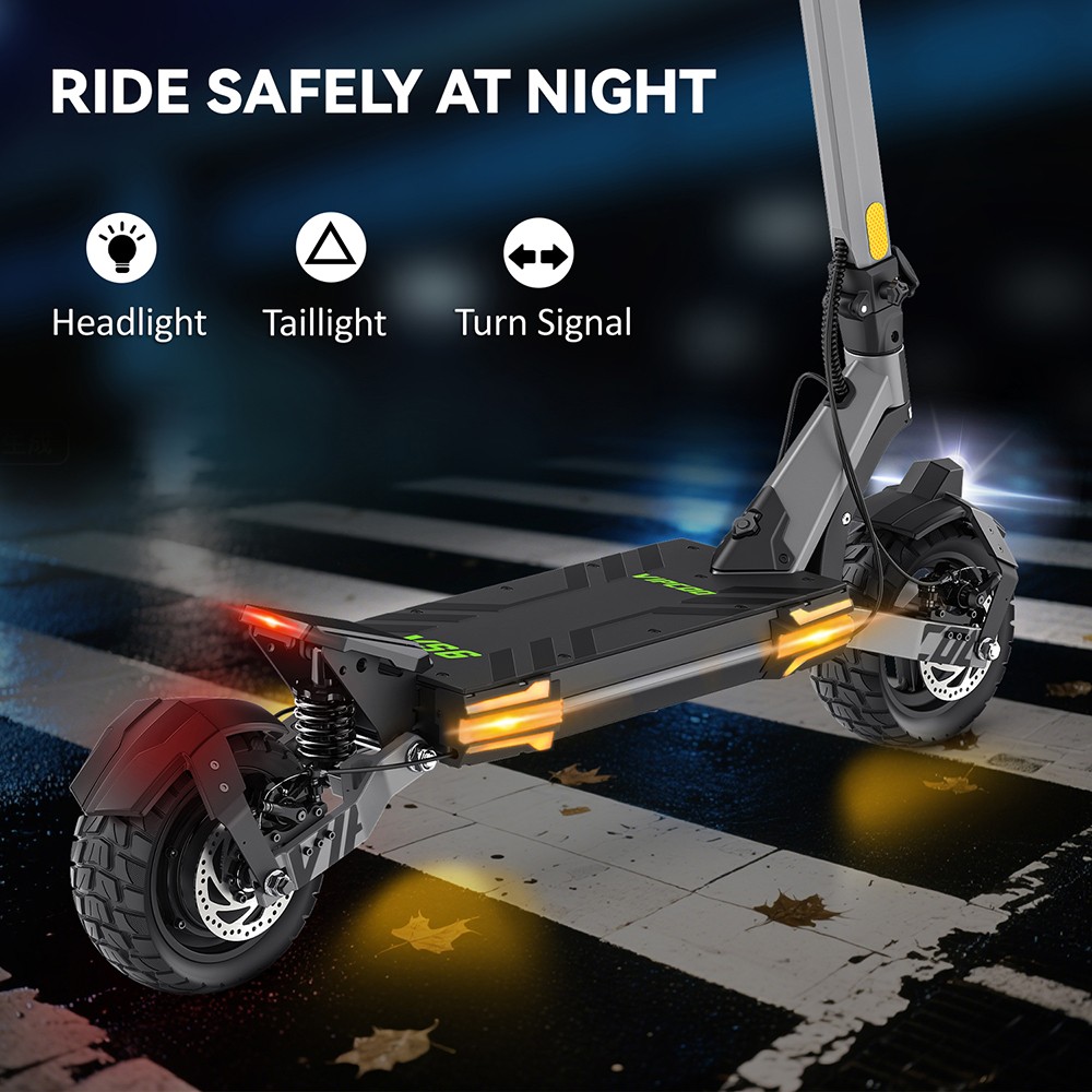 Vipcoo VS6 Electric Scooter, 1000W Motor, 48V 18.2Ah batéria, 10 palcové pneumatiky, max. rýchlosť 25 km/h, dojazd 55 km, predné a zadné mechanické kotúčové brzdy, predné a zadné tlmenie pružín, inteligentný LED displej, odomykanie NFC