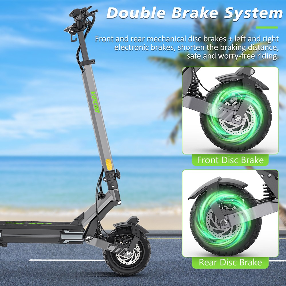 Vipcoo VS6 Pro Electric Scooter, 1200W*2 Motor, 52V 20.8Ah batéria, 10-palcové pneumatiky, max. rýchlosť 25 km/h, dojazd 65 km, predné a zadné mechanické kotúčové brzdy, predné a zadné tlmenie nárazov, LED displej, NFC odomykanie