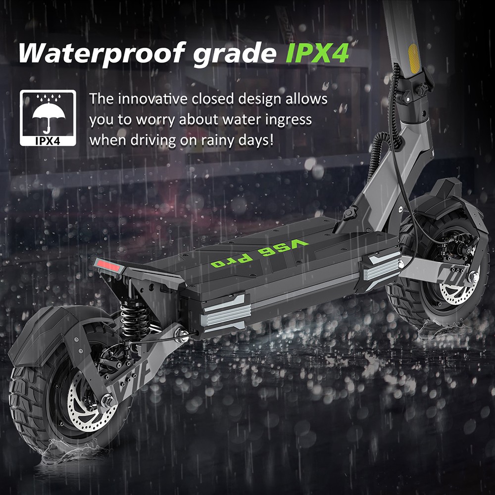 Vipcoo VS6 Pro Electric Scooter, 1200W*2 Motor, 52V 20.8Ah batéria, 10-palcové pneumatiky, max. rýchlosť 25 km/h, dojazd 65 km, predné a zadné mechanické kotúčové brzdy, predné a zadné tlmenie nárazov, LED displej, NFC odomykanie