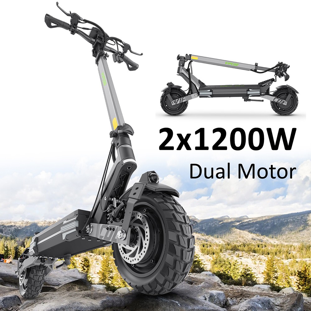 Vipcoo VS6 Pro Electric Scooter, 1200W*2 Motor, 52V 20.8Ah batéria, 10 palcové pneumatiky, max. rýchlosť 25 km/h, dojazd 65 km, predné a zadné mechanické kotúčové brzdy, predné a zadné tlmenie nárazov, LED displej, odomykanie NFC