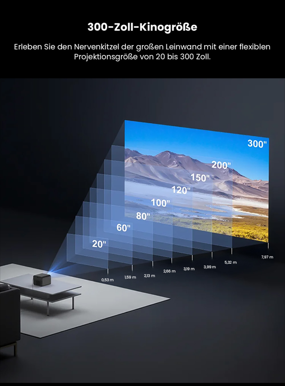 Ultimea Poseidon E100 Projektor, 1800 ANSI, natives 1080P, 4K-Dekodierung, Autofokus & 6D Auto Keystone, aktives 3D-Bild, 10W*2 Lautsprecher, Google TV