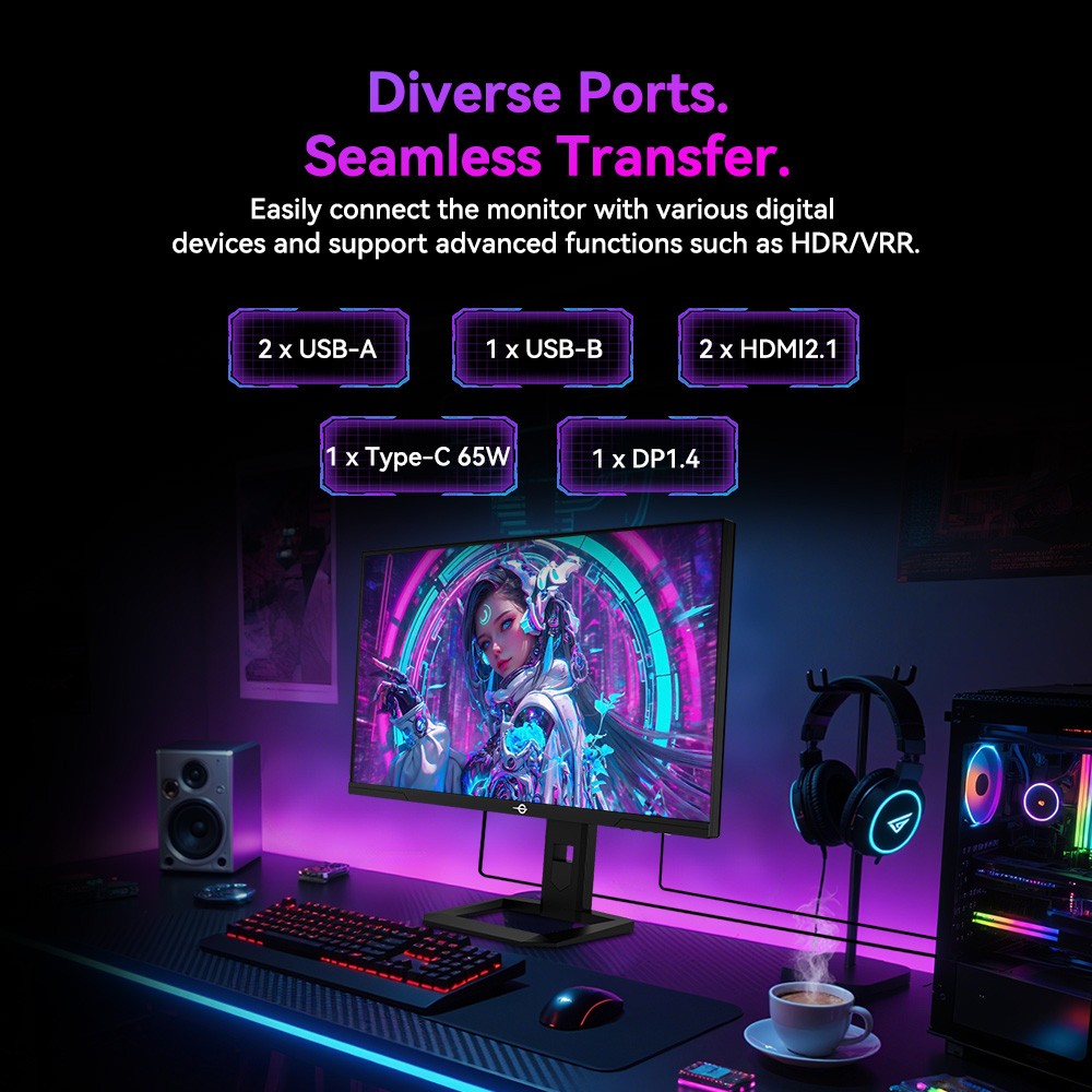 TITAN ARMY P275MV PLUS Gaming-Monitor, 27 Zoll Fast-IPS-Bildschirm, 3840 x 2160 bei 160 Hz und 1920 x 1080 bei 320 Hz, HDR1000, DyDs Mini-LED, 1 ms GTG-Reaktionszeit, FreeSync, 2 x USB-A, 1 x USB-B, 1 x Typ-C, 2 x HDMI 2.1, 1 x DP 1.4, 1 x Audio