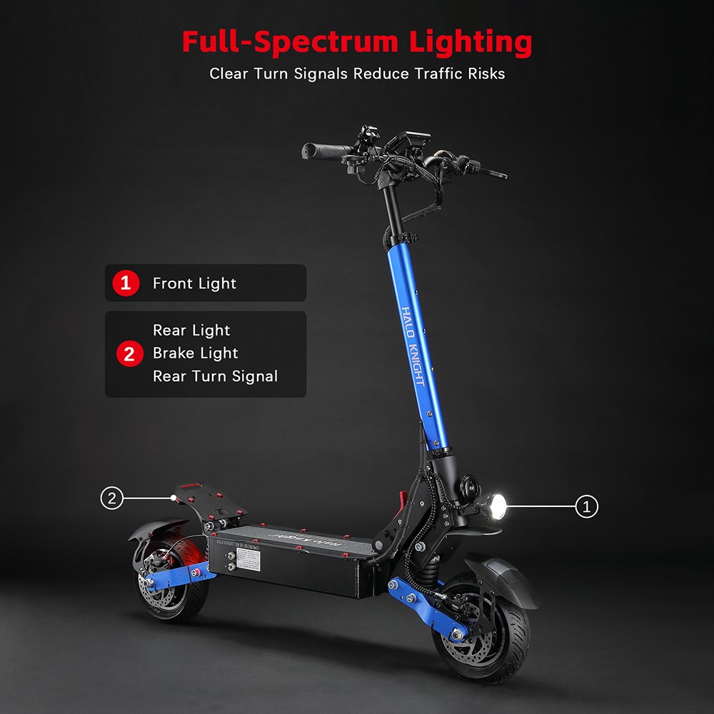 Halo Knight T108 Trottinette &eacute;lectrique, Pneu de route 10 pouces, Double moteur 1000W, Vitesse maximale 65 km/h, Batterie 52V 28.8Ah, Autonomie maximale 60 km, Charge maximale 150 kg, Frein hydraulique, IPX4 &Eacute;tanch&eacute;it&eacute; - Noir