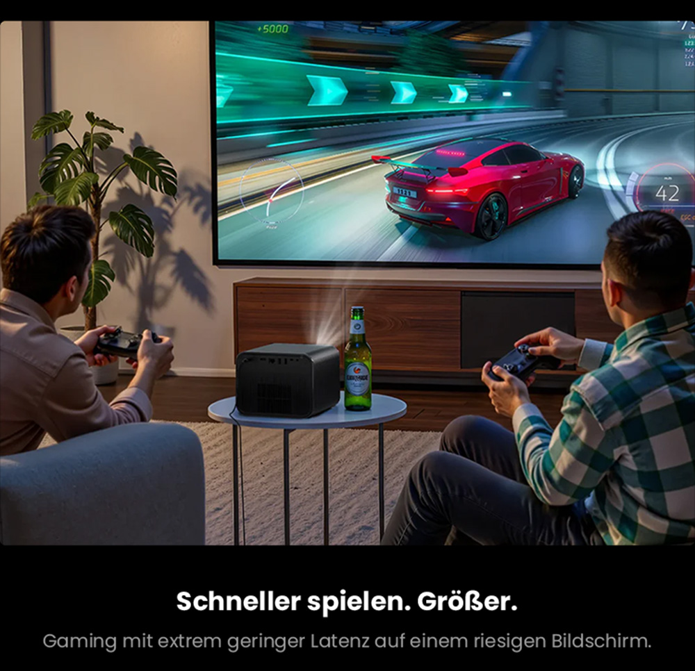 Ultimea Poseidon E100 Projektor, 1800 ANSI, natives 1080P, 4K-Dekodierung, Autofokus & 6D Auto Keystone, aktives 3D-Bild, 10W*2 Lautsprecher, Google TV