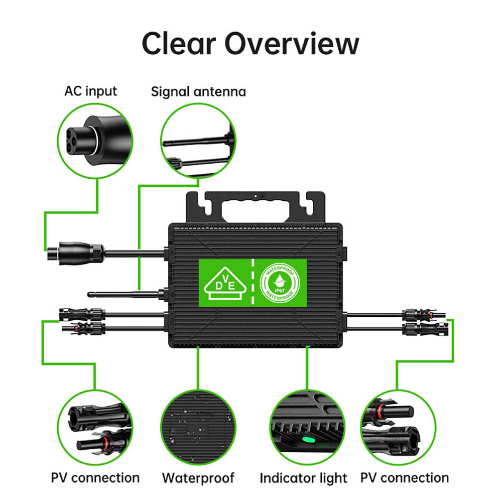 LIONSHEE LS-800Mi 800W Micro Onduleur, 2 MPPT, Sortie 230V, Efficacit&eacute; de Pointe de 96%, &Eacute;tanche IP67, Surveillance Intelligente Wi-Fi