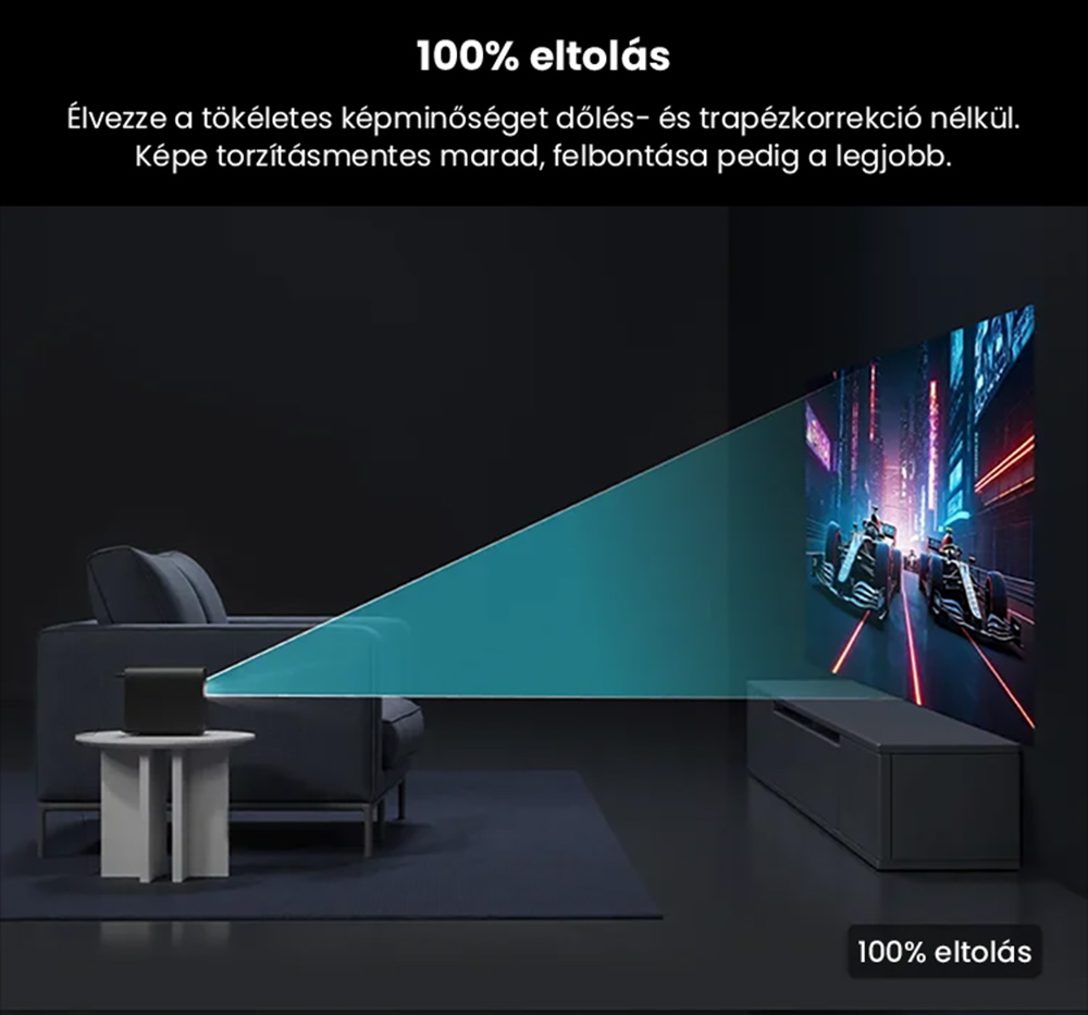 Ultimea Poseidon E100 projektor, 1800 ANSI, nat&iacute;v 1080P, 4K dek&oacute;dol&aacute;s, autof&oacute;kusz &eacute;s 6D automatikus trap&eacute;ztorz&iacute;t&aacute;s, akt&iacute;v 3D k&eacute;p, 10 W*2 Hangsz&oacute;r&oacute;k, Google TV