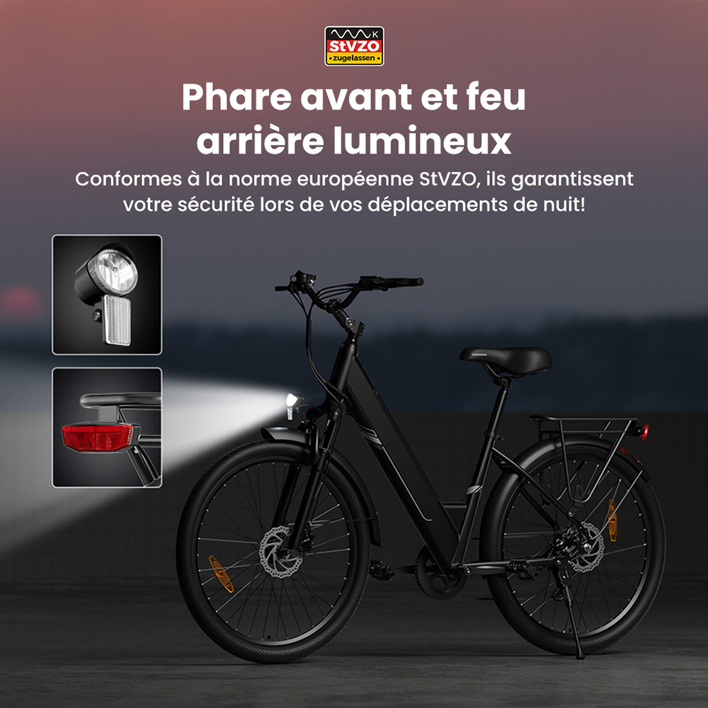 Touroll J1 Pro V&eacute;lo &eacute;lectrique, moteur 250 W, batterie 36 V 15,6 Ah, pneus 27,5 pouces, vitesse maximale 25 km/h, autonomie 100 km, frein &agrave; disque hydraulique, suspension avec blocage, Shimano 7 vitesses