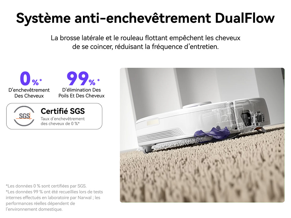 Narwal Freo X10 Pro Aspirateur Robot et Serpilli&egrave;re, Aspiration 11 000Pa, Vidage Automatique 120 Jours, Sans Enchev&ecirc;trement, Lavage & S&eacute;chage Automatiques de la Serpilli&egrave;re, &Eacute;vitement d&rsquo;Obstacles, pour Poils d&rsquo;Animaux et Sols Durs - Blanc