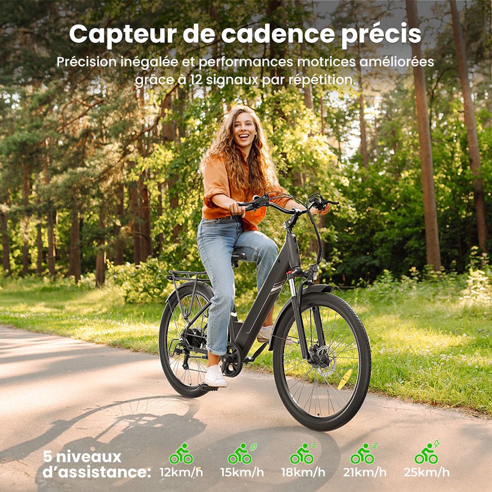 Touroll J1 Pro V&eacute;lo &eacute;lectrique, moteur 250 W, batterie 36 V 15,6 Ah, pneus 27,5 pouces, vitesse maximale 25 km/h, autonomie 100 km, frein &agrave; disque hydraulique, suspension avec blocage, Shimano 7 vitesses