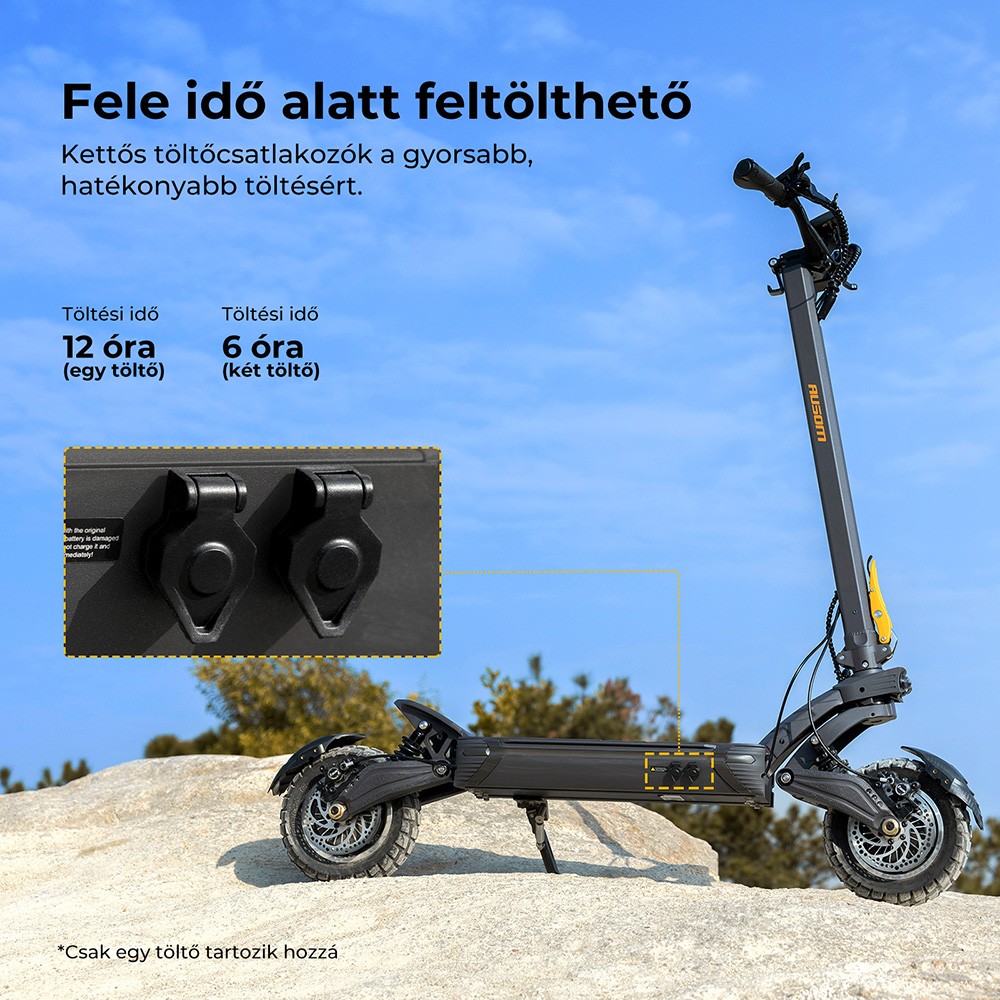 Ausom F1 Max Elektromos Roller, 2*1400W-os Motor, 60V 20.8Ah Akkumul&aacute;tor, 10 colos Gumiabroncsok, 72km/h Max. Sebess&eacute;g, 100km Max. Hat&oacute;t&aacute;vols&aacute;g, Első &eacute;s H&aacute;ts&oacute; Hidraulikus T&aacute;rcsaf&eacute;kek, NFC &eacute;s Jelsz&oacute;k&oacute;dos Z&aacute;r