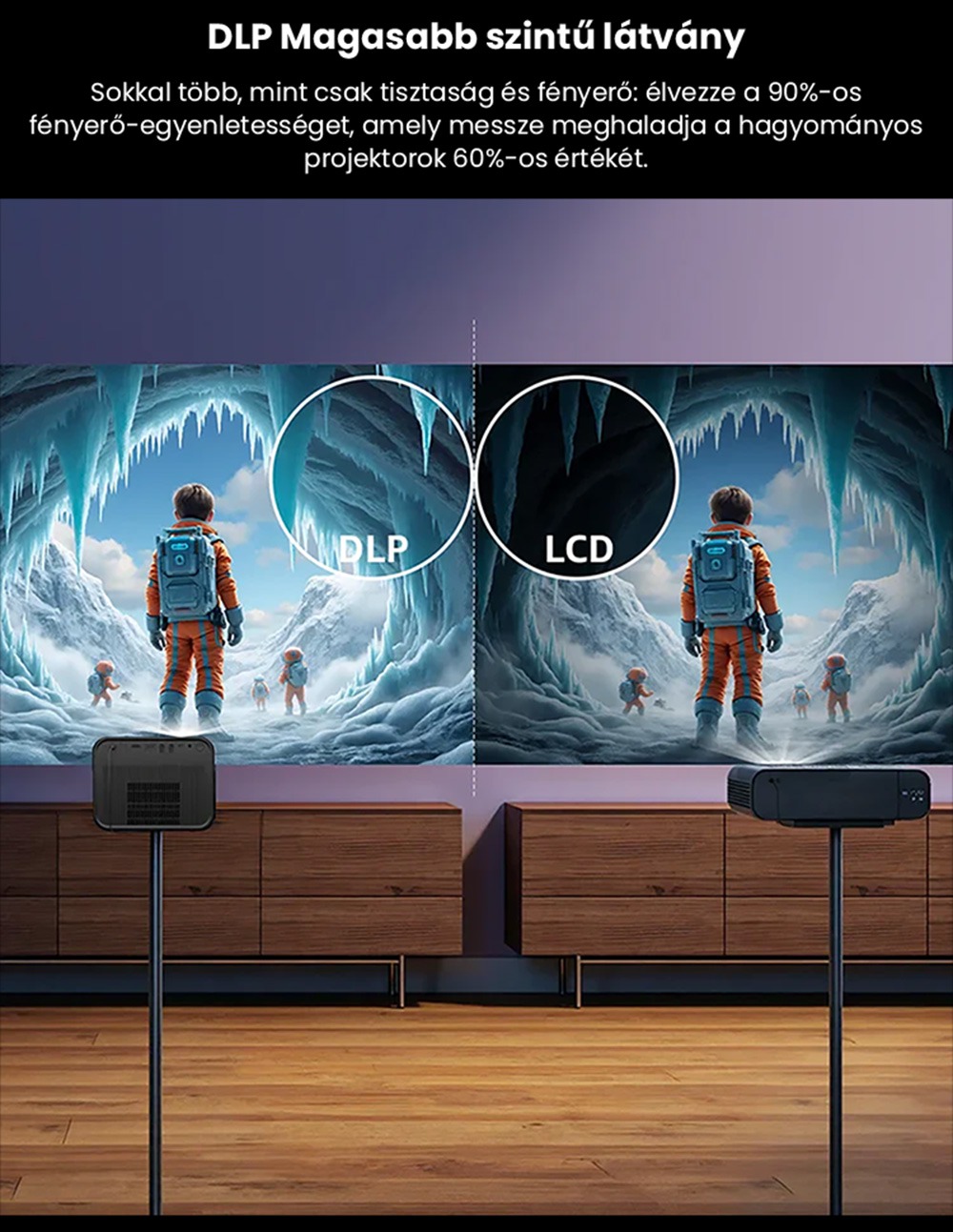 Ultimea Poseidon E100 projektor, 1800 ANSI, nat&iacute;v 1080P, 4K dek&oacute;dol&aacute;s, autof&oacute;kusz &eacute;s 6D automatikus trap&eacute;ztorz&iacute;t&aacute;s, akt&iacute;v 3D k&eacute;p, 10 W*2 Hangsz&oacute;r&oacute;k, Google TV