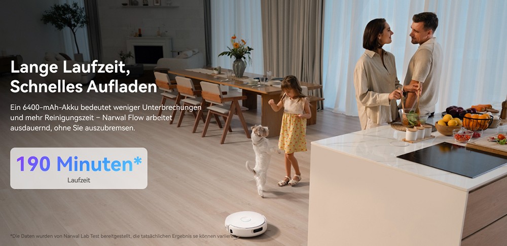 Narwal Freo Flow Saug- und Wischroboter, 22.000Pa Saugleistung, KI-Hindernisvermeidung mit Dual-Kamera, Hei&szlig;wasserwischen, Teppich- & Kantenreinigung, Selbstentleerung, 2,5L Staubbeutel, Sprachsteuerung &ndash; Wei&szlig;