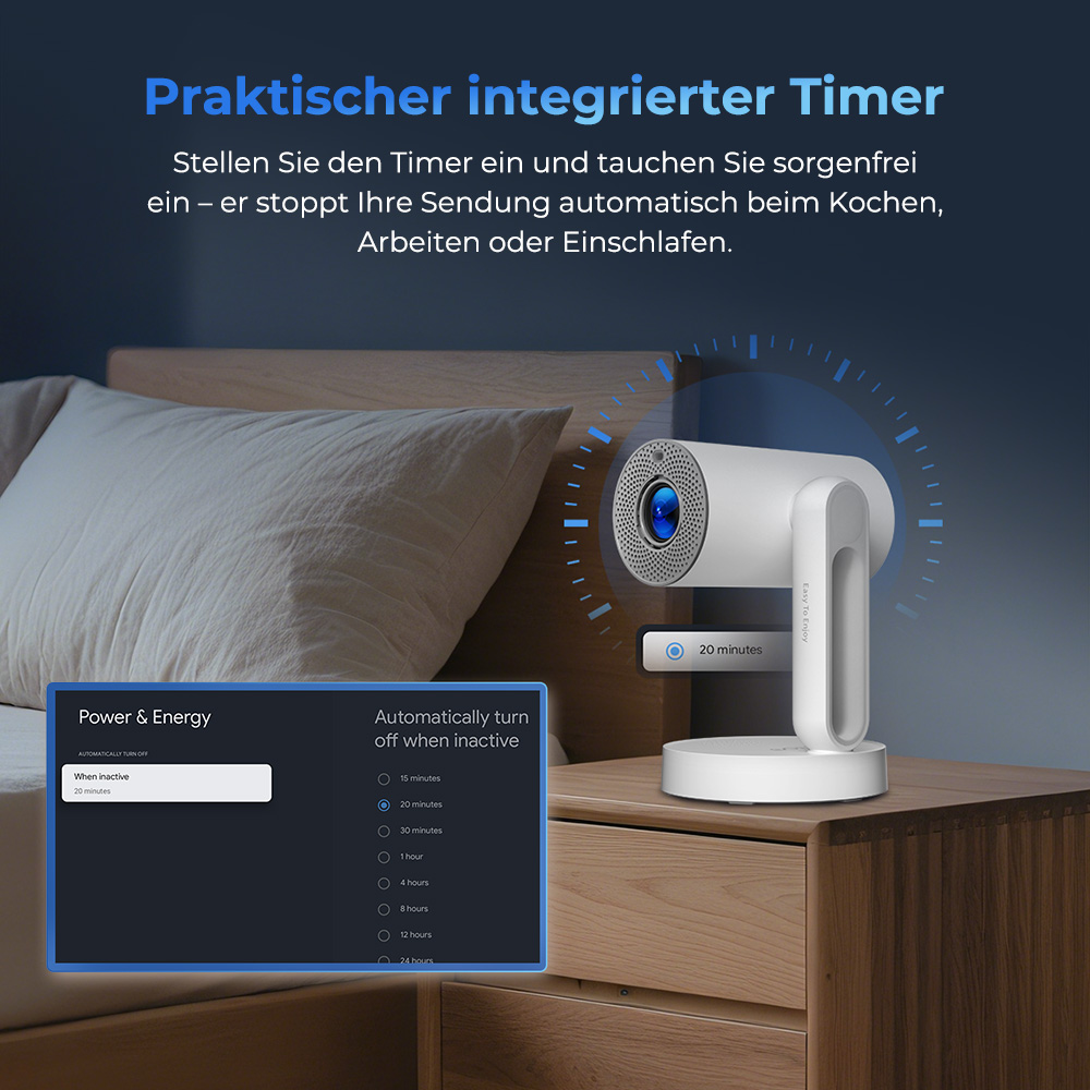 ETOE Starfish Plus-Projektor, integriertes Google TV, 140&deg;-Drehung, natives 1080p, 300 ANSI, 4K-Dekodierung, Touch-Nachtlicht, automatische Trapezkorrektur und Autofokus