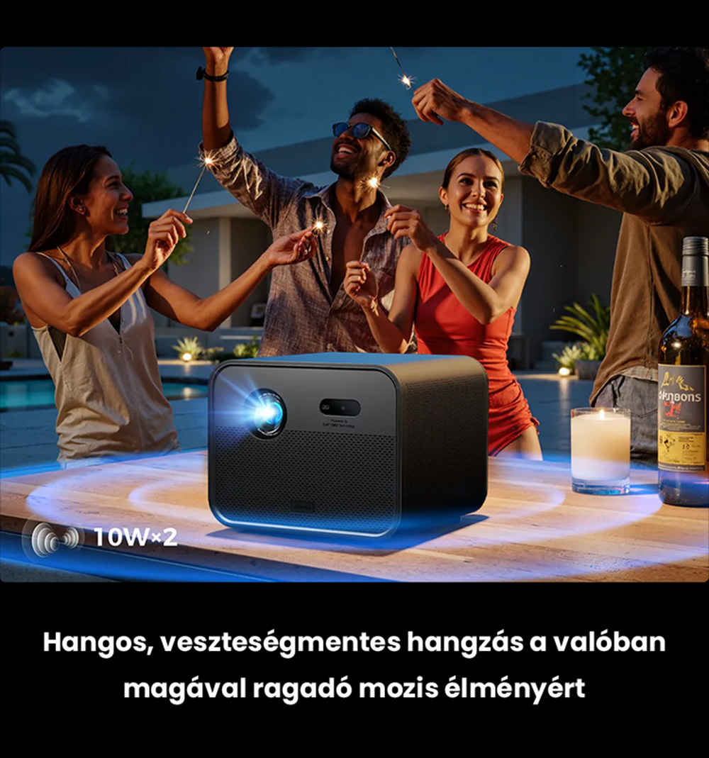 Ultimea Poseidon E100 projektor, 1800 ANSI, nat&iacute;v 1080P, 4K dek&oacute;dol&aacute;s, autof&oacute;kusz &eacute;s 6D automatikus trap&eacute;ztorz&iacute;t&aacute;s, akt&iacute;v 3D k&eacute;p, 10 W*2 Hangsz&oacute;r&oacute;k, Google TV