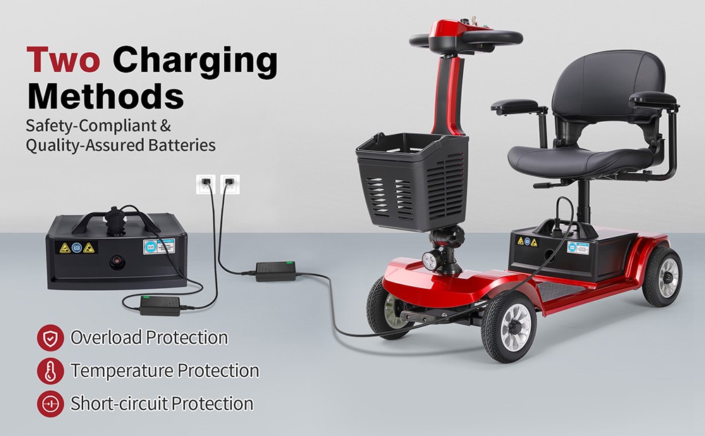 Unificare Unagi Four-wheeled Scooter, 250W Motor, 24V 12Ah Battery, 8 inch Tires, 6km/h Max Speed, 20km Range, Magnetic Brake, 190kg Max Load - Red