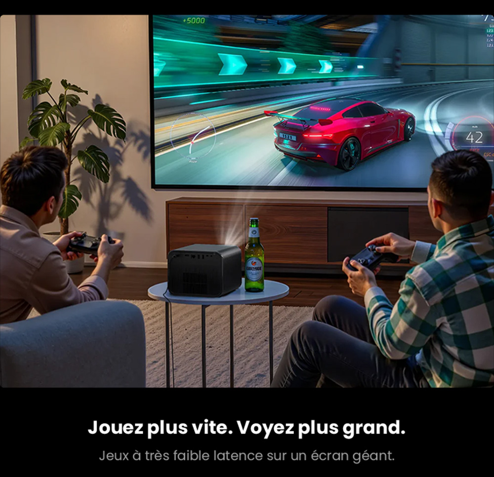 Ultimea Poseidon E100 Projecteur, 1800 ANSI, 1080P natif, décodage 4K, mise au point automatique et correction keystone 6D, image 3D active, Intervenants 10W*2, Google TV