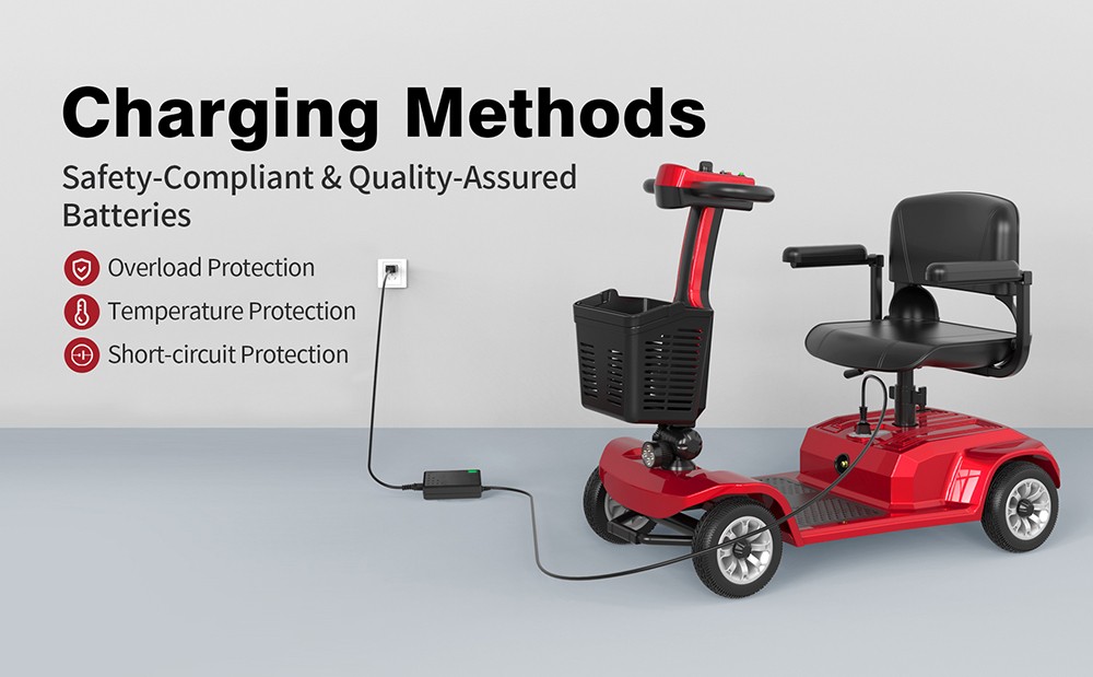 Unificare Lucas Pro Vierradroller, 180W Motor, 24V 12Ah Batterie, 8 Zoll Reifen, 6 km/h H&ouml;chstgeschwindigkeit, 20 km Reichweite, Magnetbremse, 190 kg maximale Belastung - Rot