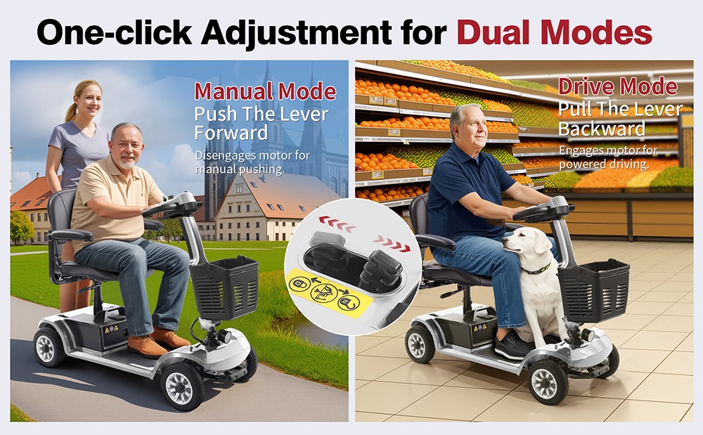 Unificare Unagi Vierrad-Scooter, 250-W-Motor, 24-V-12-Ah-Akku, 8-Zoll-Reifen, 6 km/h H&ouml;chstgeschwindigkeit, 20 km Reichweite, Magnetbremse, 190 kg maximale Tragkraft &ndash; Silber