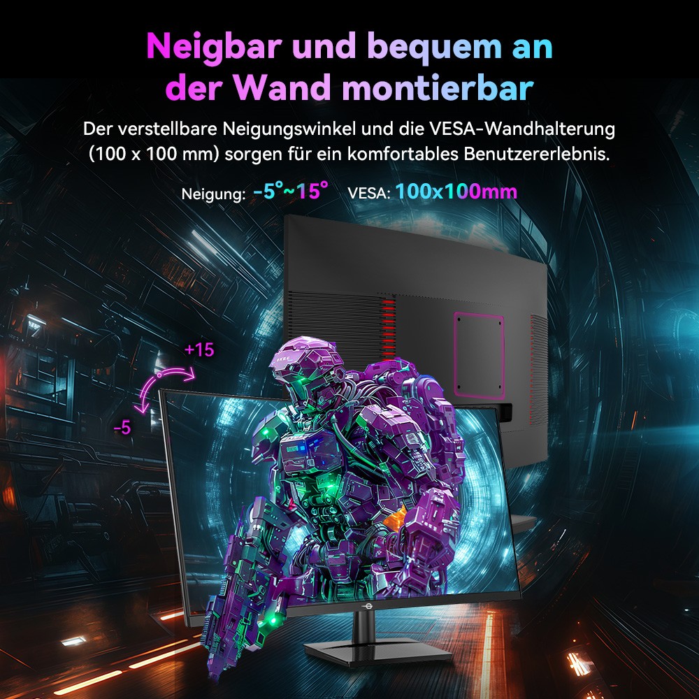 TITAN ARMY C27A1H Gaming-Monitor, 27 Zoll 1500R Curved VA-Bildschirm, 1920 x 1080, 300 Hz Bildwiederholfrequenz, 1 ms GTG-Reaktionszeit, FreeSync, HDR10, 4000:1 Kontrastverh&auml;ltnis, dynamisches OD, 10 Szenariomodi, 2 x HDMI 2.0, 2 x DP 1.4, 1 x Audio