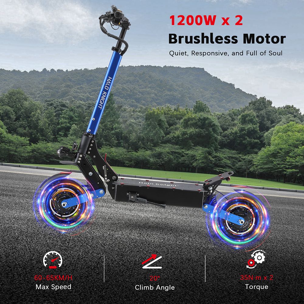 Halo Knight T108 Trottinette &eacute;lectrique, Pneu de route 10 pouces, Double moteur 1000W, Vitesse maximale 65 km/h, Batterie 52V 28.8Ah, Autonomie maximale 60 km, Charge maximale 150 kg, Frein hydraulique, IPX4 &Eacute;tanch&eacute;it&eacute; - Noir