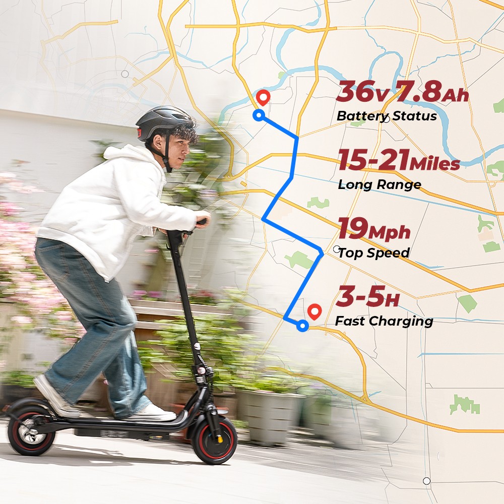iScooter W5 Skladací elektrický skúter, 350W motor, 36V 7,8Ah batéria, 8.5 palcové pneumatiky, max. rýchlosť 30 km/h, dojazd 30 km, kotúčová brzda