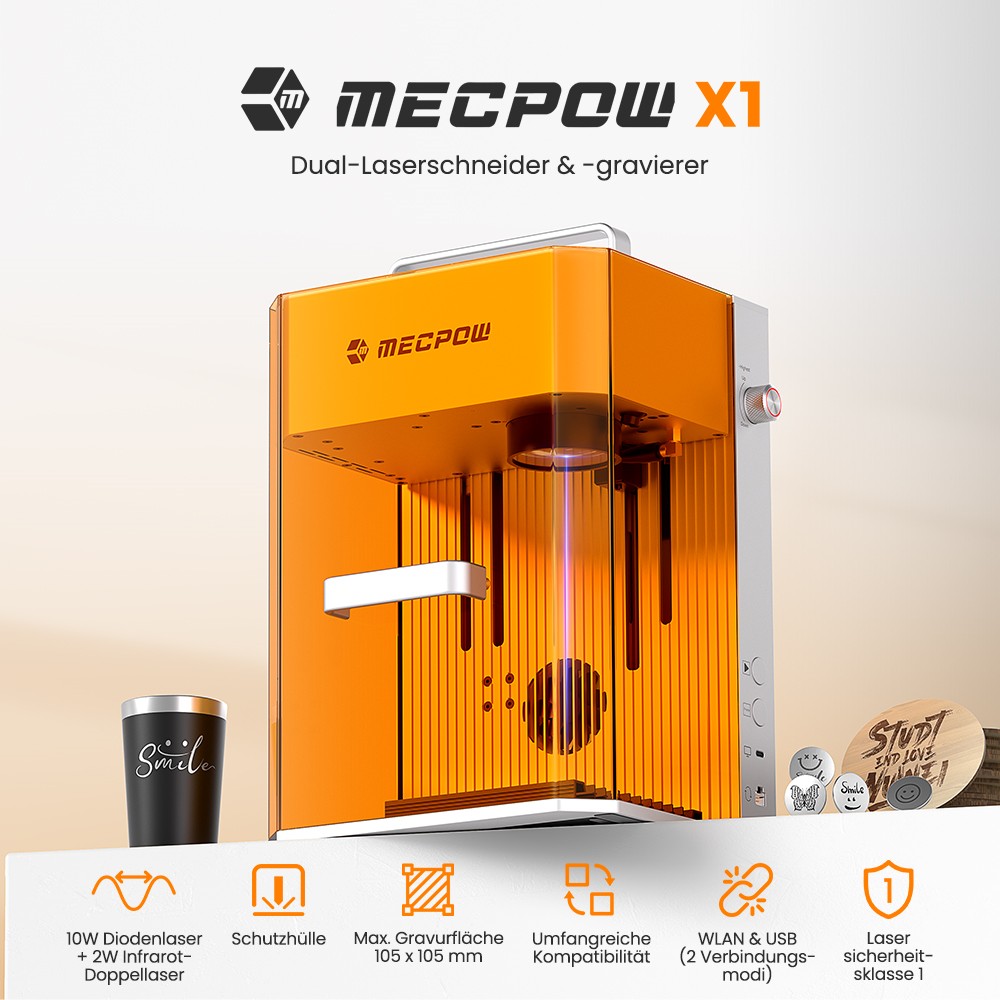Mecpow X1 Dual-Laserschneider und -gravierer, 2 W Infrarot und 10 W Diode, 5000 mm/s Geschwindigkeit, 105&times;105 mm