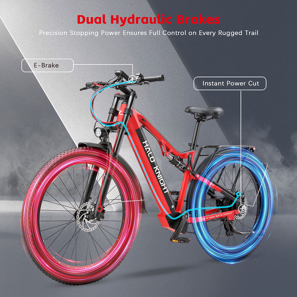 Halo Knight H03 Electric Bike, 1000W Motor, 48V 19.2Ah Battery, 27.5*3.0-inch Tire, 50km/h Max Speed, 90km Max Range, Hydraulic Brakes, Shimano 7-speed - Red