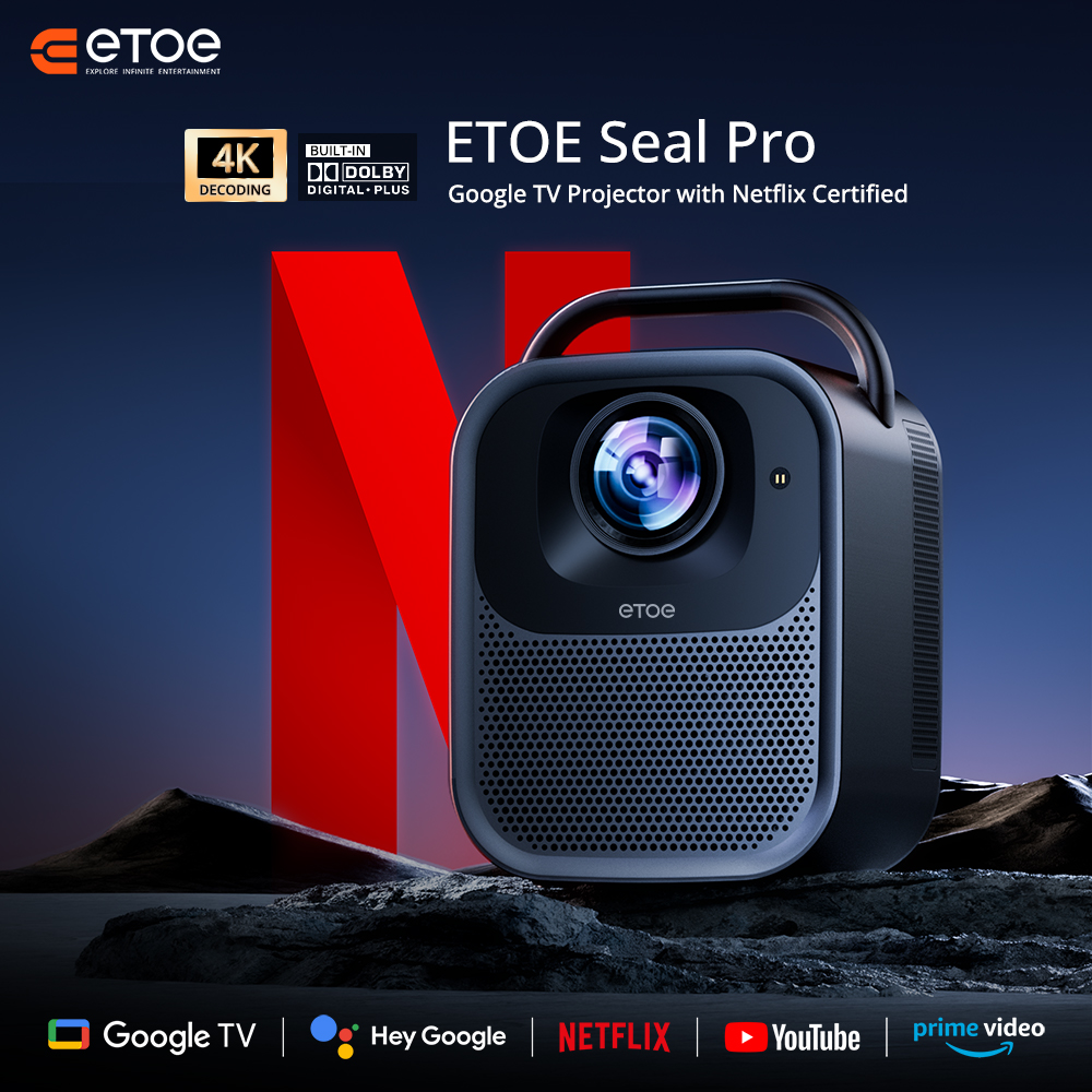 [Upgraded Edition] ETOE Seal Pro 1300 ANSI 1080P Projector – Netflix & Google TV Certified, Dolby Audio, Auto Focus, 2 x 10W Speaker