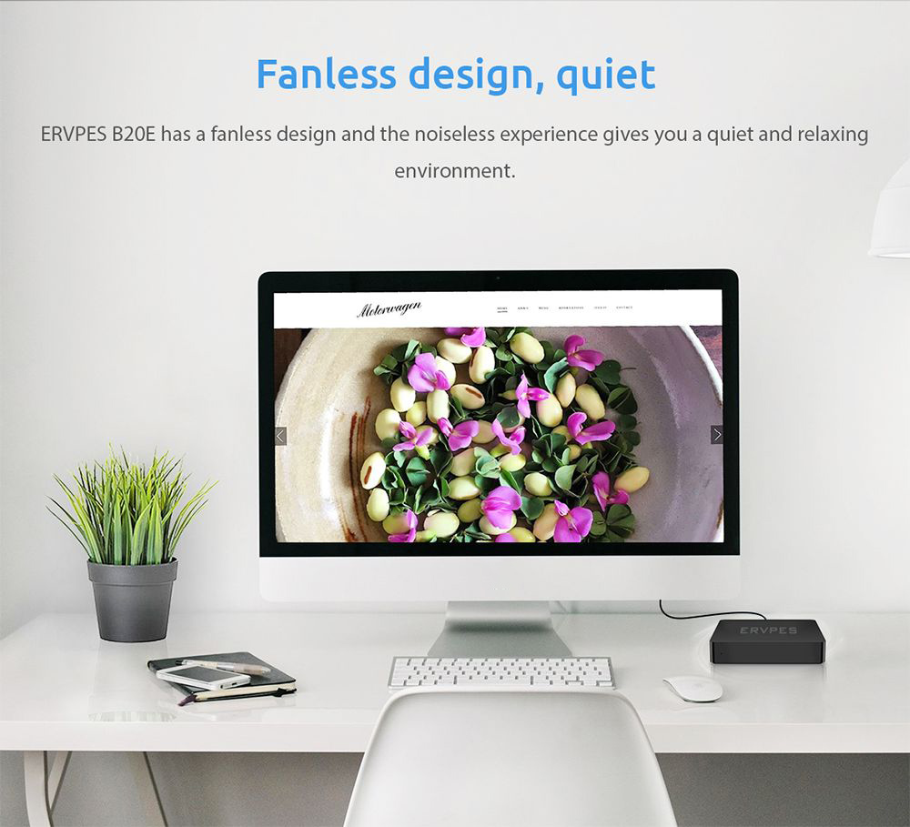 ERVPES B20E Mini PC, Intel J3710 4 jadrá max. 2,64GHz, 8GB RAM 128GB SSD, Dual Screen Display, WiFi 5 Bluetooth 5.0, 2*USB3.0, 2*USB2.0, 1*Slot na kartu micro SD, 1*HDMI, 1*VGA, 1*RJ45, 1*Slúchadlový konektor