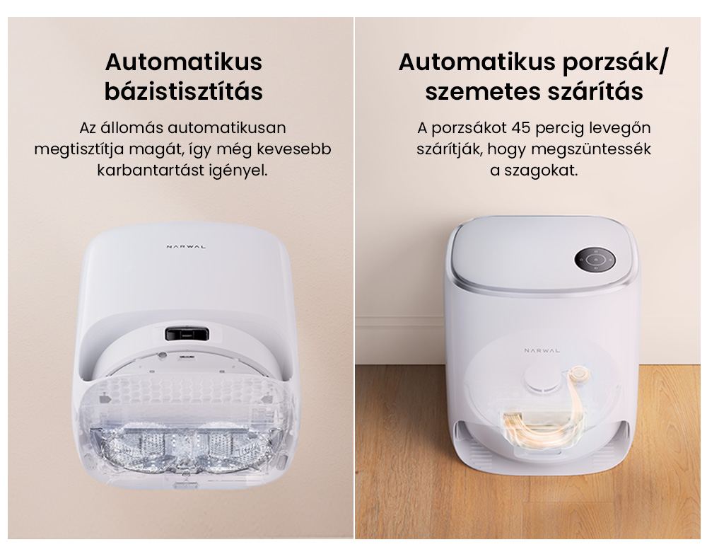 Narwal Freo X Ultra Robot Porsz&iacute;v&oacute; &eacute;s Felmos&oacute; Automatikus Mos&aacute;ssal &eacute;s &Ouml;n&uuml;r&iacute;t&eacute;ssel, Erős 8200Pa Sz&iacute;v&oacute;erővel, Nulla Gubancol&oacute;d&aacute;sg&aacute;tl&oacute; Lebegő Kef&eacute;vel, Automatikus Felmos&oacute; Emel&eacute;s 12 mm-ig, All-in-One Alap&aacute;llom&aacute;s
