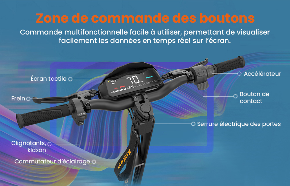 KuKirin G4 Trottinette &eacute;lectrique, moteur 2 x 1&nbsp;000 W, batterie 60 V 20 Ah, pneus 11 pouces, vitesse maximale 70 km/h, autonomie 75 km, freins &agrave; disque avant et arri&egrave;re, amortisseur &agrave; quatre bras