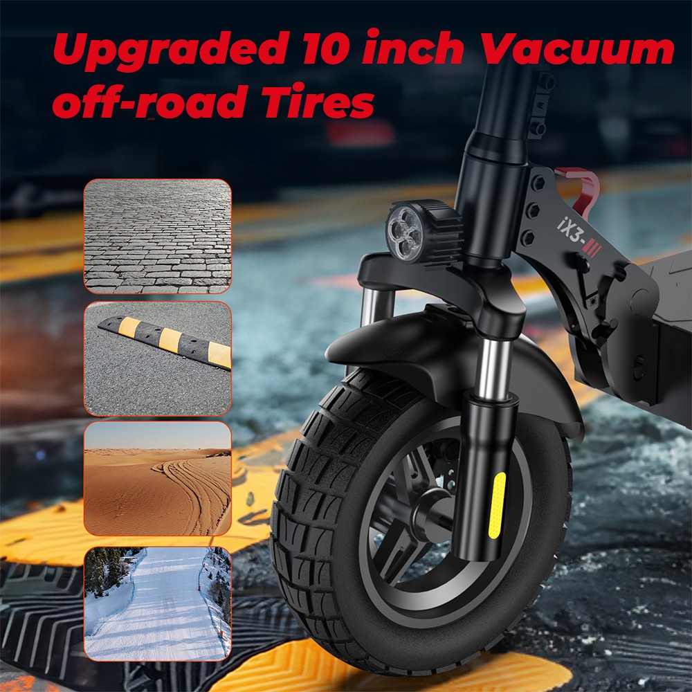 iScooter iX3 Trottinette électrique pliable, pneus pneumatiques de 10 pouces, moteur de 800 W, batterie de 10 Ah, vitesse maximale de 40 km/h, autonomie maximale de 40 km, hauteur de guidon réglable, contrôle par application - Noir