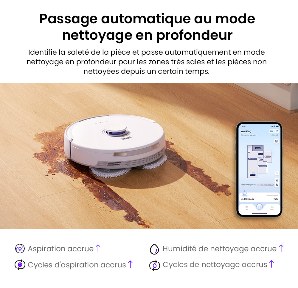 Narwal Freo X Ultra Aspirateur robot et balai avec lavage et vidage automatiques, puissance d'aspiration de 8200 Pa, brosse flottante anti-emm&ecirc;lement, levage automatique du balai jusqu'&agrave; 12 mm, station de base tout-en-un