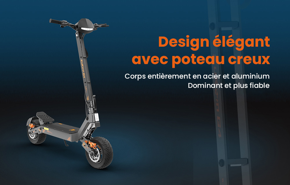 KuKirin G4 Trottinette &eacute;lectrique, moteur 2 x 1&nbsp;000 W, batterie 60 V 20 Ah, pneus 11 pouces, vitesse maximale 70 km/h, autonomie 75 km, freins &agrave; disque avant et arri&egrave;re, amortisseur &agrave; quatre bras