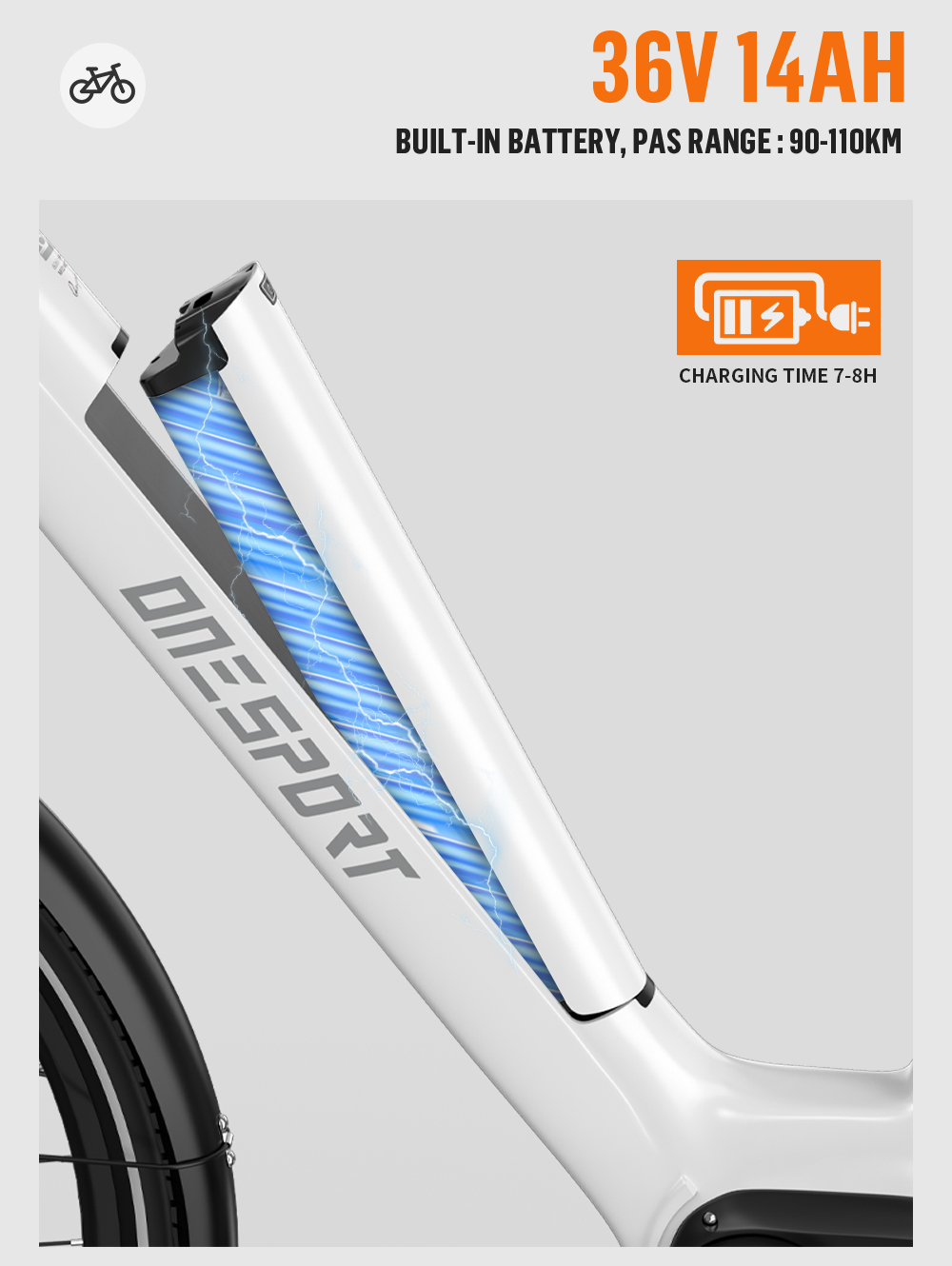 ONESPORT OT07 Elektromos ker&eacute;kp&aacute;r 250W BAFANG K&ouml;z&eacute;phajt&aacute;s&uacute; Motor 36V 14AH Akkumul&aacute;tor 27.5 h&uuml;velykes Gumiabroncsok 25km/h Max Sebess&eacute;g, 110km Hat&oacute;t&aacute;vols&aacute;g, Leng&eacute;scsillap&iacute;t&oacute; Villa, Hidraulikus T&aacute;rcsaf&eacute;kek, SHIMANO 7 Sebess&eacute;ges - Feh&eacute;r