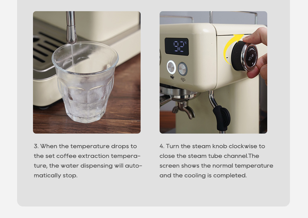 HiBREW H10A Machine à café, pression d'extraction de 20 bars, température et volume de tasse réglables, porte-filtre de 58 mm, réservoir d'eau amovible de 1,8 L, beige