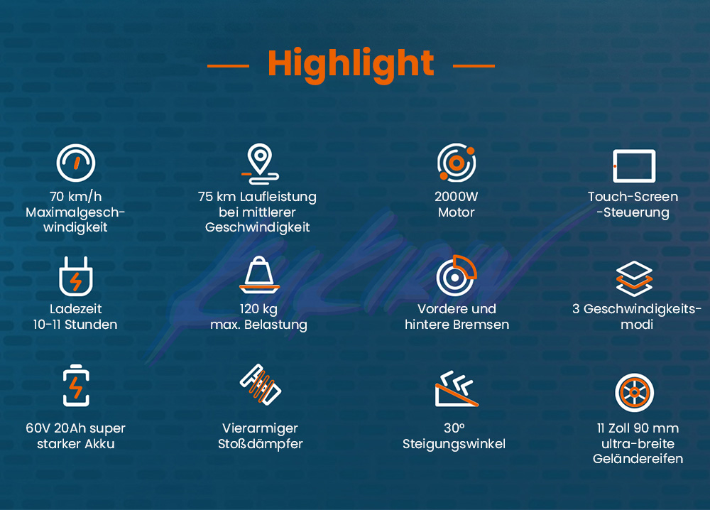 KuKirin G4 Elektroroller, 2 x 1000 W Motor, 60 V 20 Ah Akku, 11 Zoll Reifen, 70 km/h H&ouml;chstgeschwindigkeit, 75 km Reichweite, Scheibenbremsen vorne und hinten, Vierarm-Sto&szlig;d&auml;mpfer