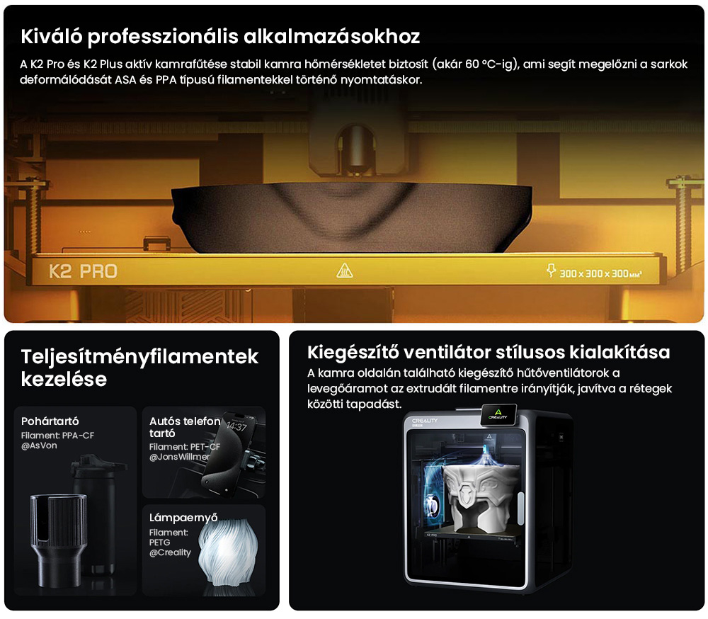 Creality K2 Pro Combo 3D nyomtat&oacute;, CFS rendszer, 300*300*300mm
