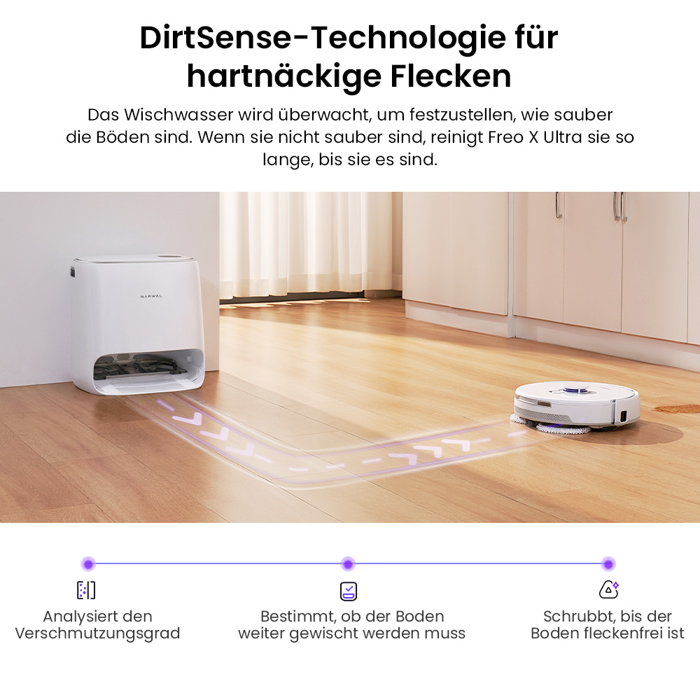Narwal Freo X Ultra Roboterstaubsauger, 8200 Pa Saugleistung, 210 Min. Laufzeit, Tri-Laser-Navigation, Verwicklungsfreie schwimmende B&uuml;rste, 1-Liter-Einwegbeutel, 7-w&ouml;chige Staublagerung &ndash; EU-Stecker