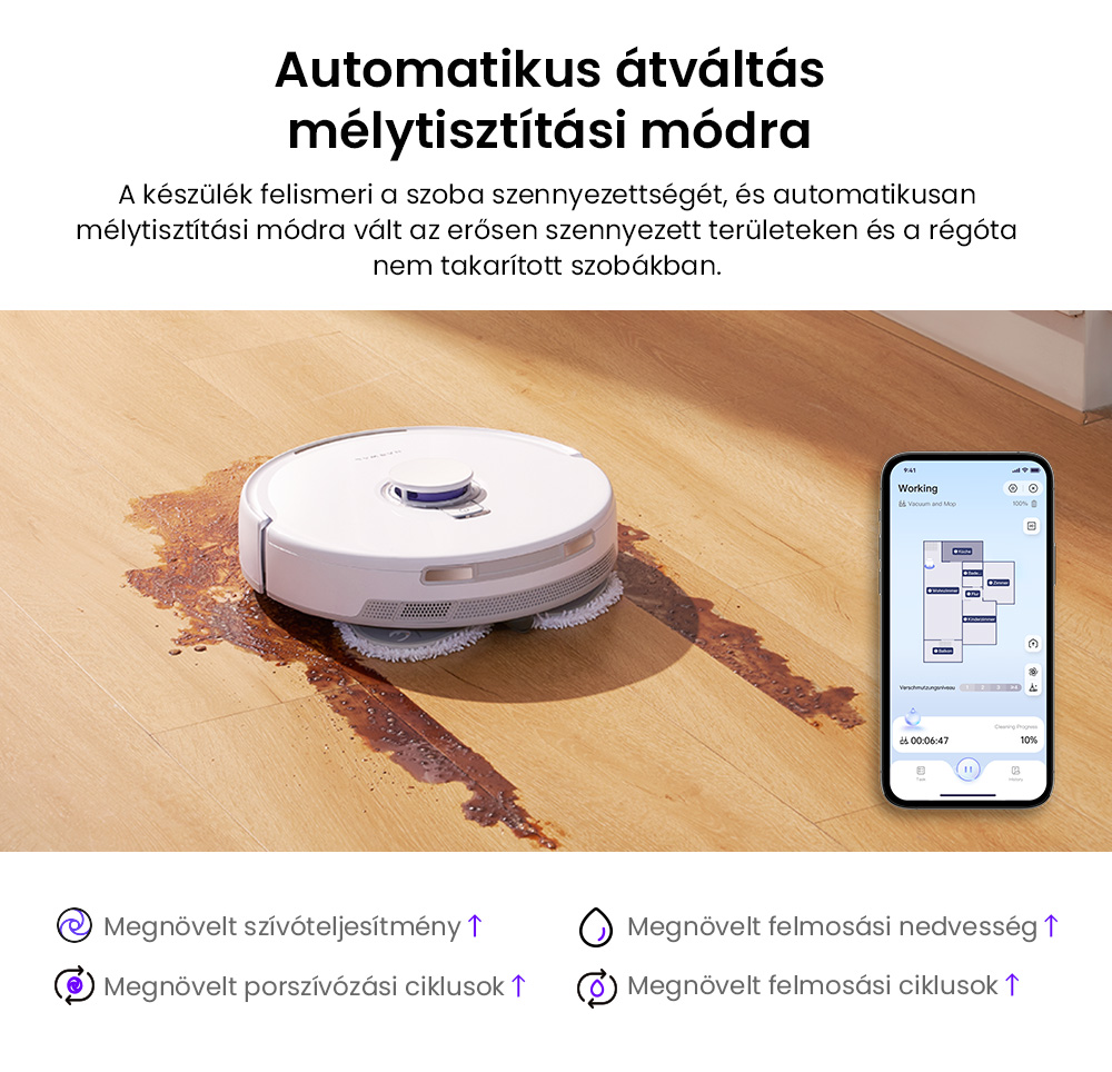 Narwal Freo X Ultra Robot Porsz&iacute;v&oacute; &eacute;s Felmos&oacute; Automatikus Mos&aacute;ssal &eacute;s &Ouml;n&uuml;r&iacute;t&eacute;ssel, Erős 8200Pa Sz&iacute;v&oacute;erővel, Nulla Gubancol&oacute;d&aacute;st Nem Tart&oacute;s &Uacute;sz&oacute; Kef&eacute;vel, Automatikus Felmos&oacute; Emel&eacute;s 12 mm-ig, All-in-One Alap&aacute;llom&aacute;s