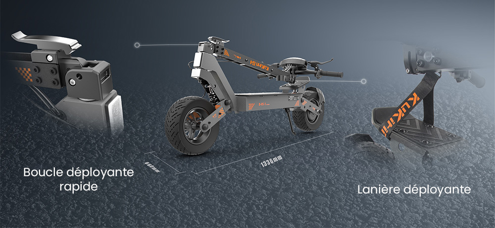 KuKirin G4 Trottinette &eacute;lectrique, moteur 2 x 1&nbsp;000 W, batterie 60 V 20 Ah, pneus 11 pouces, vitesse maximale 70 km/h, autonomie 75 km, freins &agrave; disque avant et arri&egrave;re, amortisseur &agrave; quatre bras