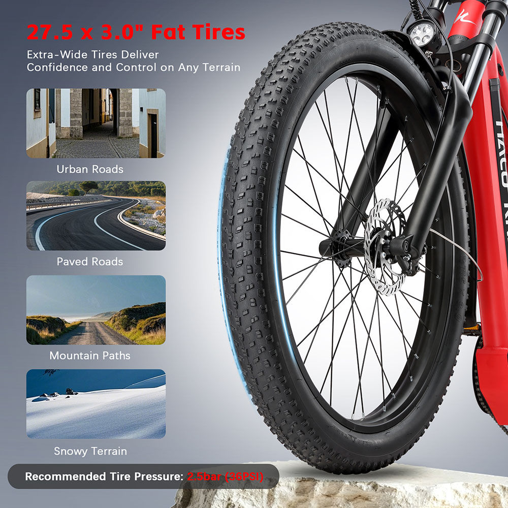 Halo Knight H03 Electric Bike, 1000W Motor, 48V 19.2Ah Battery, 27.5*3.0-inch Tire, 50km/h Max Speed, 90km Max Range, Hydraulic Brakes, Shimano 7-speed - Red