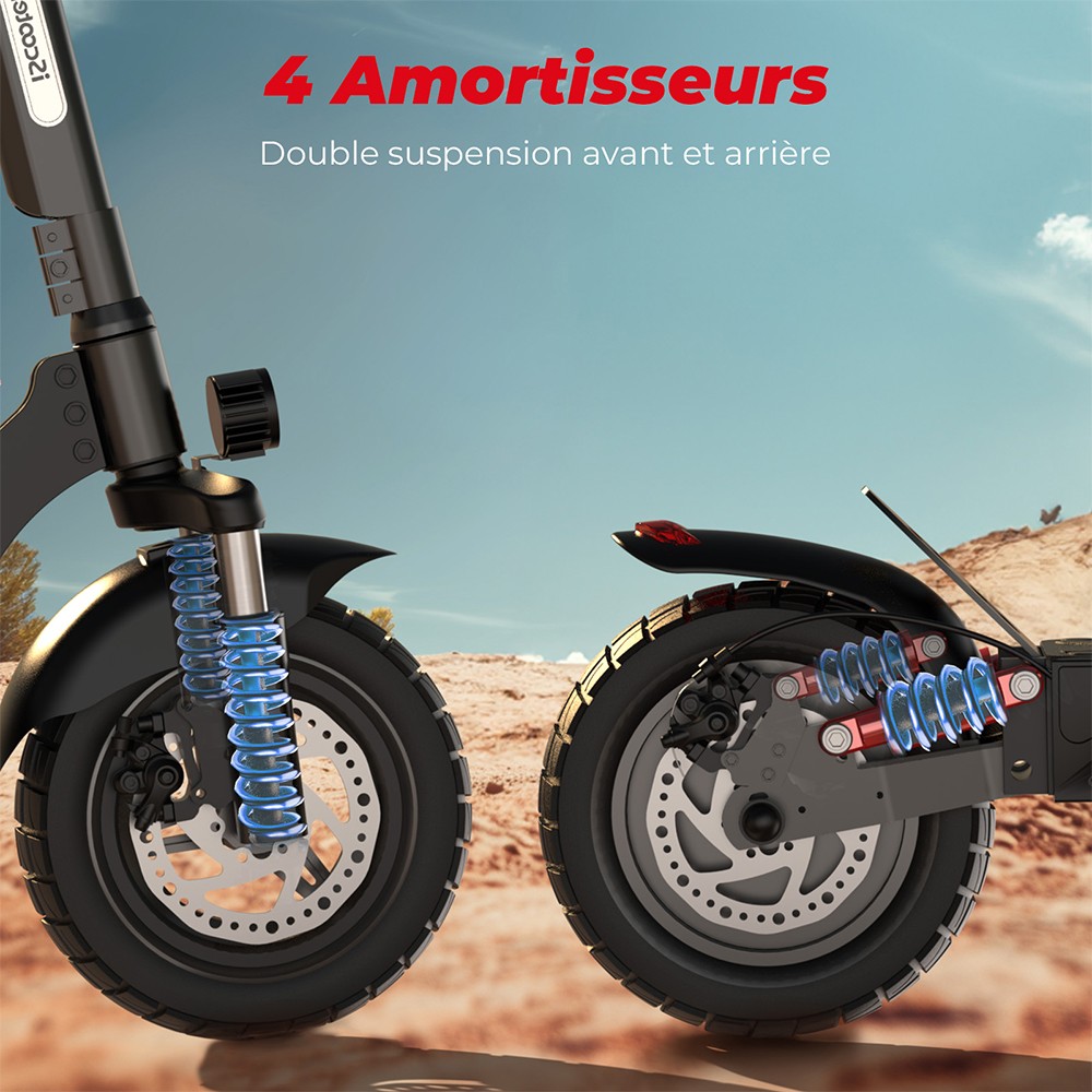 iScooter iX3 Trottinette électrique pliable, pneus pneumatiques de 10 pouces, moteur de 800 W, batterie de 10 Ah, vitesse maximale de 40 km/h, autonomie maximale de 40 km, hauteur de guidon réglable, contrôle par application - Noir